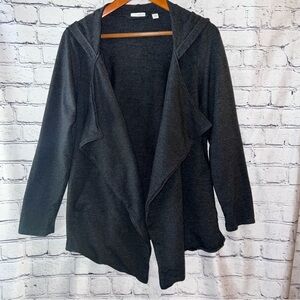 J. Jill Pima Cotton Layered Open Front Hooded Cardigan Dark Gray Size Medium